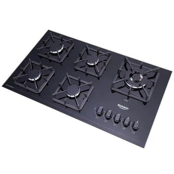 Cooktop a Gás 5 Bocas Preto com Mesa de Vidro e Tripla Chama Dako Diplomata Bivolt