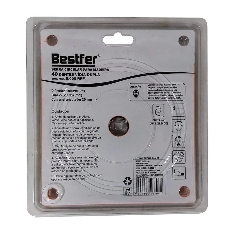 Serra Circular Videa 7" x 40D para Esmerilhadeira Bestfer