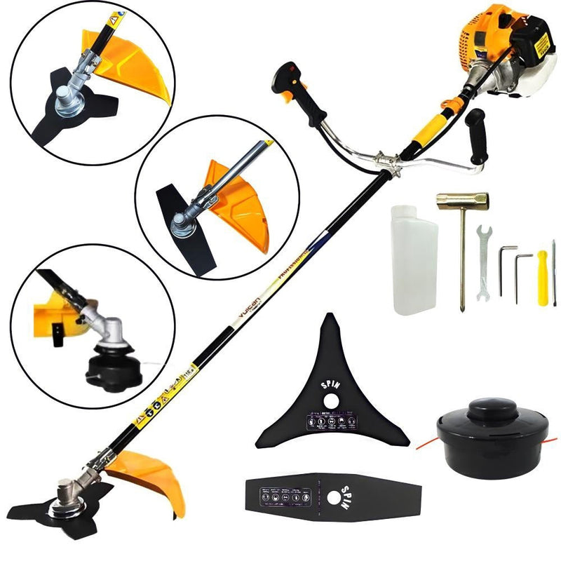 Roçadeira de Alta Potência Vulcan VR520H 52cc 2,5hp Com Lâmina Facão + Faca de 3 Pontas e Carretel