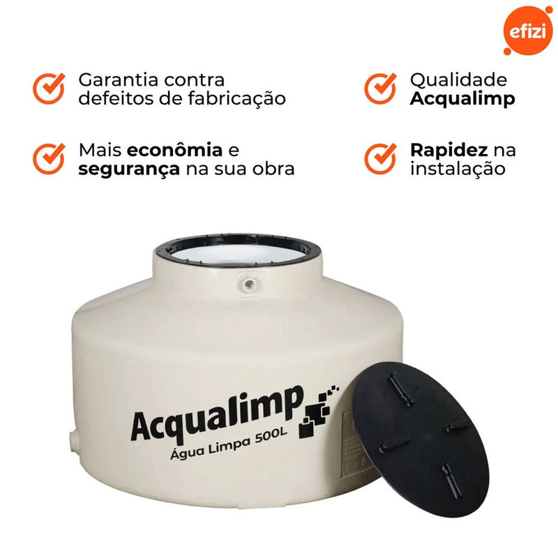 Caixa d Água com Filtro e Boia 500L Água Limpa Acqualimp