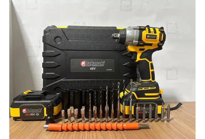 Furadeira De Impacto Paraufsadeira Chave de Impacto 48v Duas Baterias 35 Peças Profissional - Nakasaki