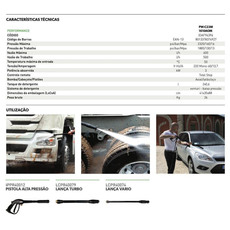 Lavadora de Alta Pressão PW-C23P 3000W 220V ipc