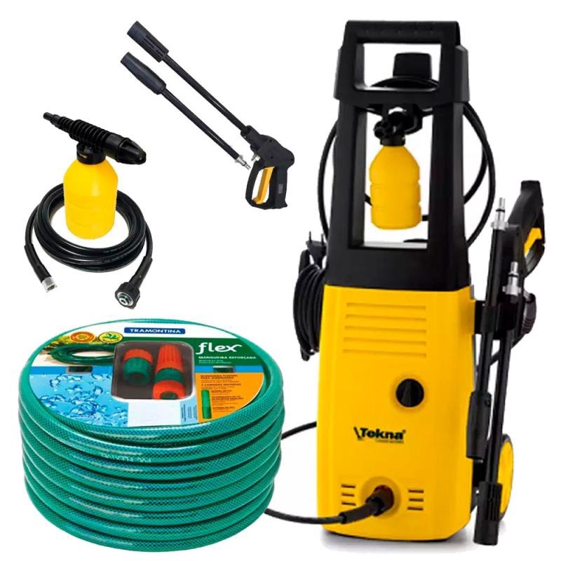Lavadora de Alta Pressão 1400W c/ Shampoozeira, Rodas e Alça Longa hlx tekna + Mangueira