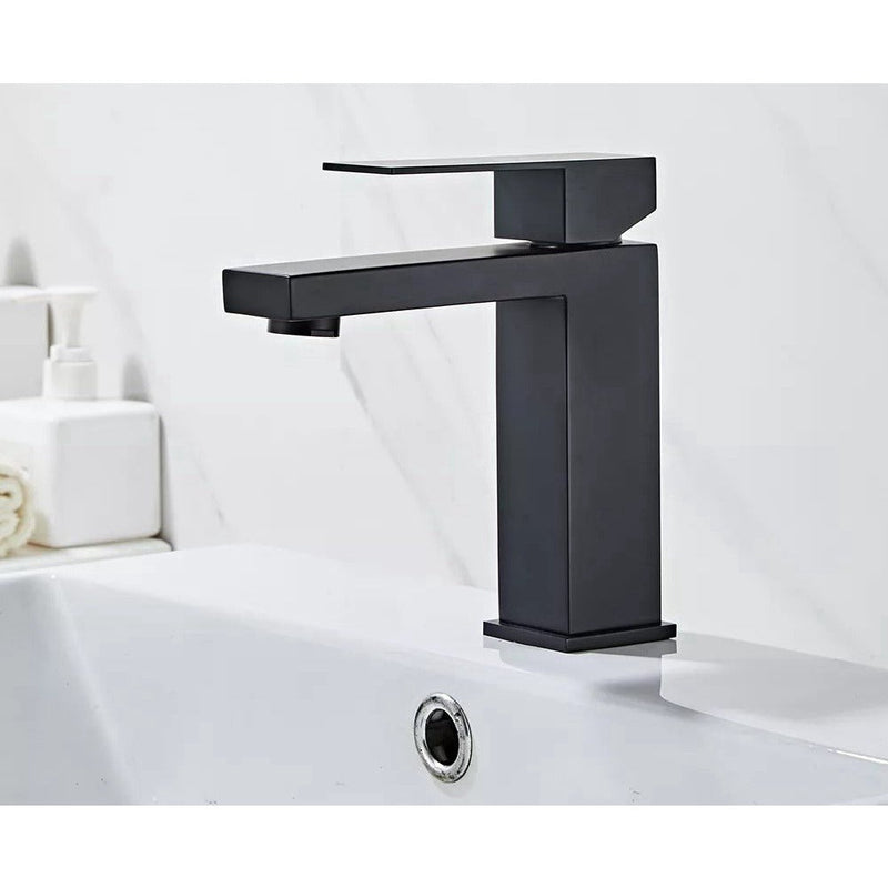 Torneira Banheiro Bica Baixa Quadrada Preta