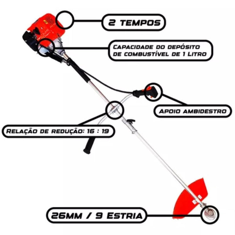 Roçadeira Multifuncional 65cc 7 Em 1 + Enxada Rotativa e Facão