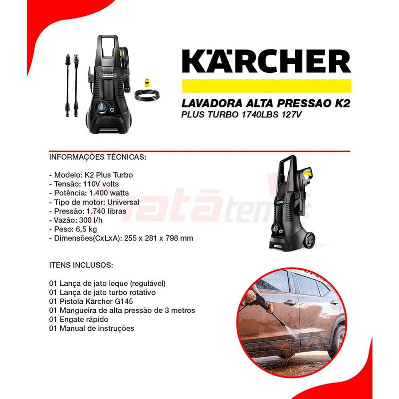 Lavadora Alta Pressão K2 Plus Turbo 1740lbs 127v - Karcher