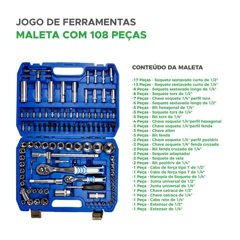 Maleta de Ferramentas Completa com 108 peças Original Kokay
