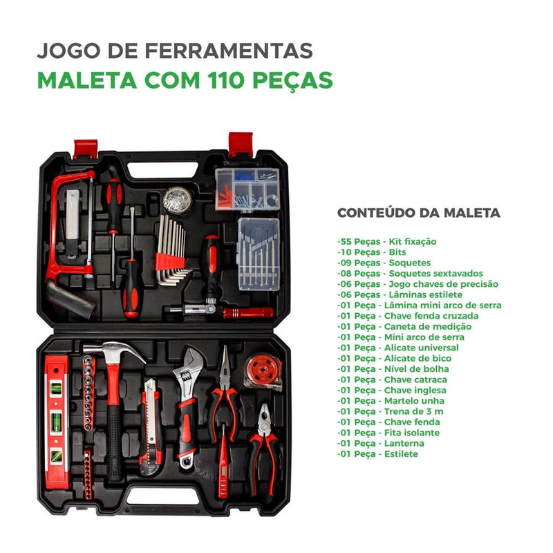 Maleta de Ferramentas Completa com 110 peças Original Kokay