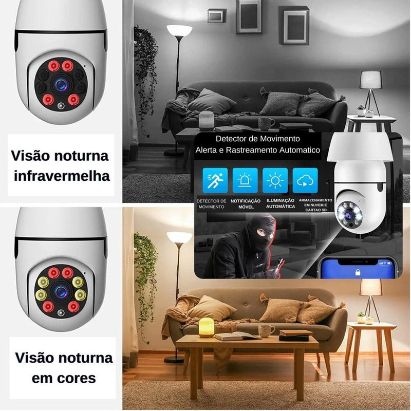 Kit 6 cameras de segurança smart wifi 360º full hd para escritorio casa baba cachorro imagem no celular lampada infravermelho giratorio sensor de movimentos