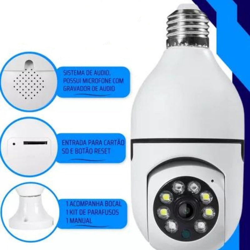 Kit 6 cameras de segurança smart wifi 360º full hd para escritorio casa baba cachorro imagem no celular lampada infravermelho giratorio sensor de movimentos