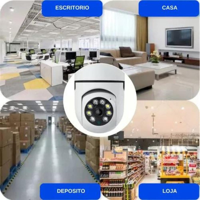 Kit 6 cameras de segurança smart wifi 360º full hd para escritorio casa baba cachorro imagem no celular lampada infravermelho giratorio sensor de movimentos