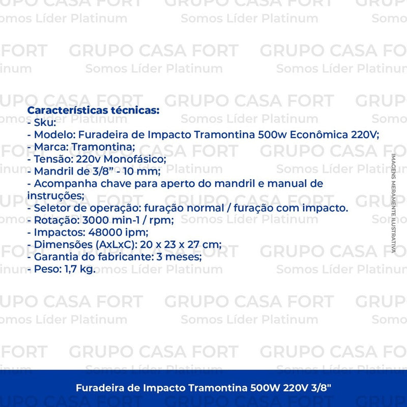 Furadeira De Impacto Cinza Tramontina 500w Econômica 220v