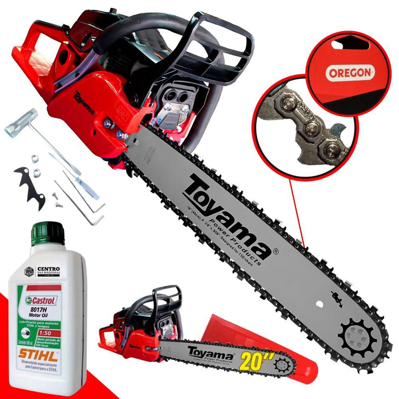 Moto Serra Motosserra á Gasolina Toyama TCS58F-G2 TCS58FG2 2T 55cc 3,2HP Leve e de Alto Desempenho + óleo stihl 2T Motor Serra Ideal Para Carpintaria Profissional