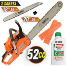 Moto Serra Motosserra á Gasolina Terra MT520 MT-520 2T 52cc 2,5HP Com 02 Sabres Ponta Rolante + óleo stihl 2T Motor Serra Leve e de Alto Desempenho Ideal Para Carpintaria Profissional