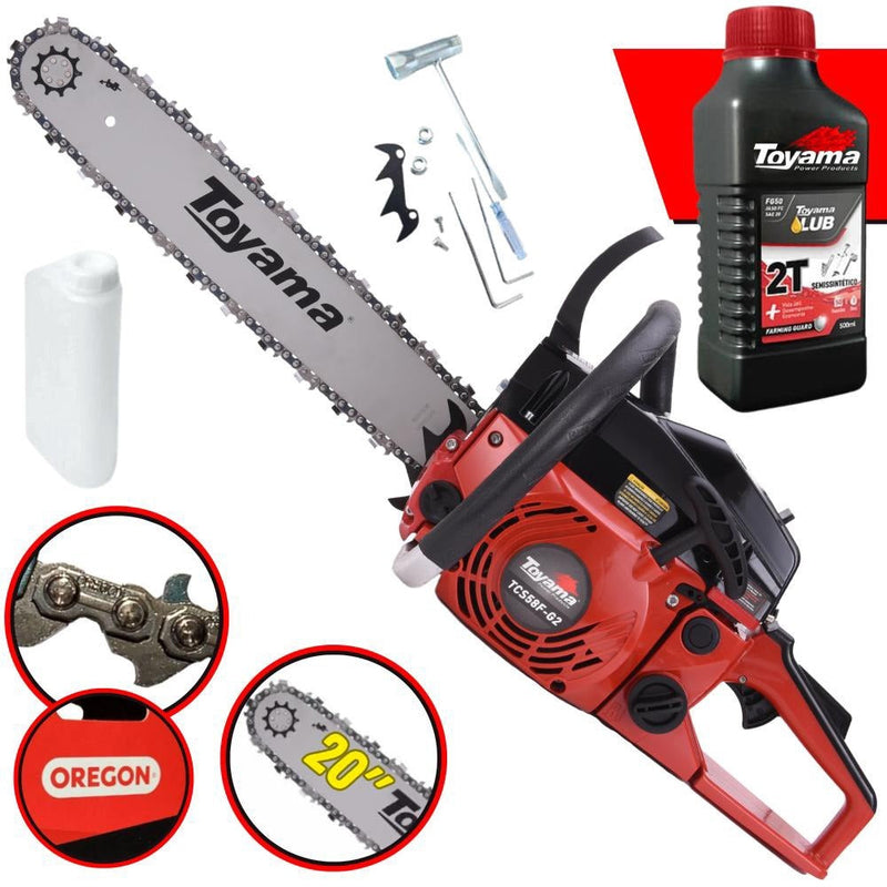 Moto Serra Motosserra á Gasolina Toyama TCS58F-G2 TCS58FG2 2T 55cc 3,2HP Sabre de 20 Polegadas, Leve e de Alto Desempenho Modelo Completo Com óleo toyama 2T FG50 Lubrificante 500ml