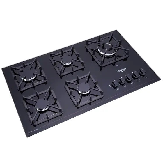 Cooktop a Gás 5 Bocas Preto com Mesa de Vidro e Tripla Chama Dako Diplomata Bivolt