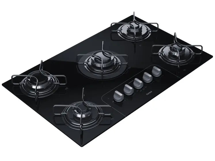 Cooktop 5 Bocas a Gás GLP Consul Vidro Temperado - Preto Acendimento Automático Facilite