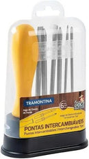 Jogo de Chave de Fenda Phillips 6 Peças com Caixa de Ferramentas 5 Gavetas tramontina